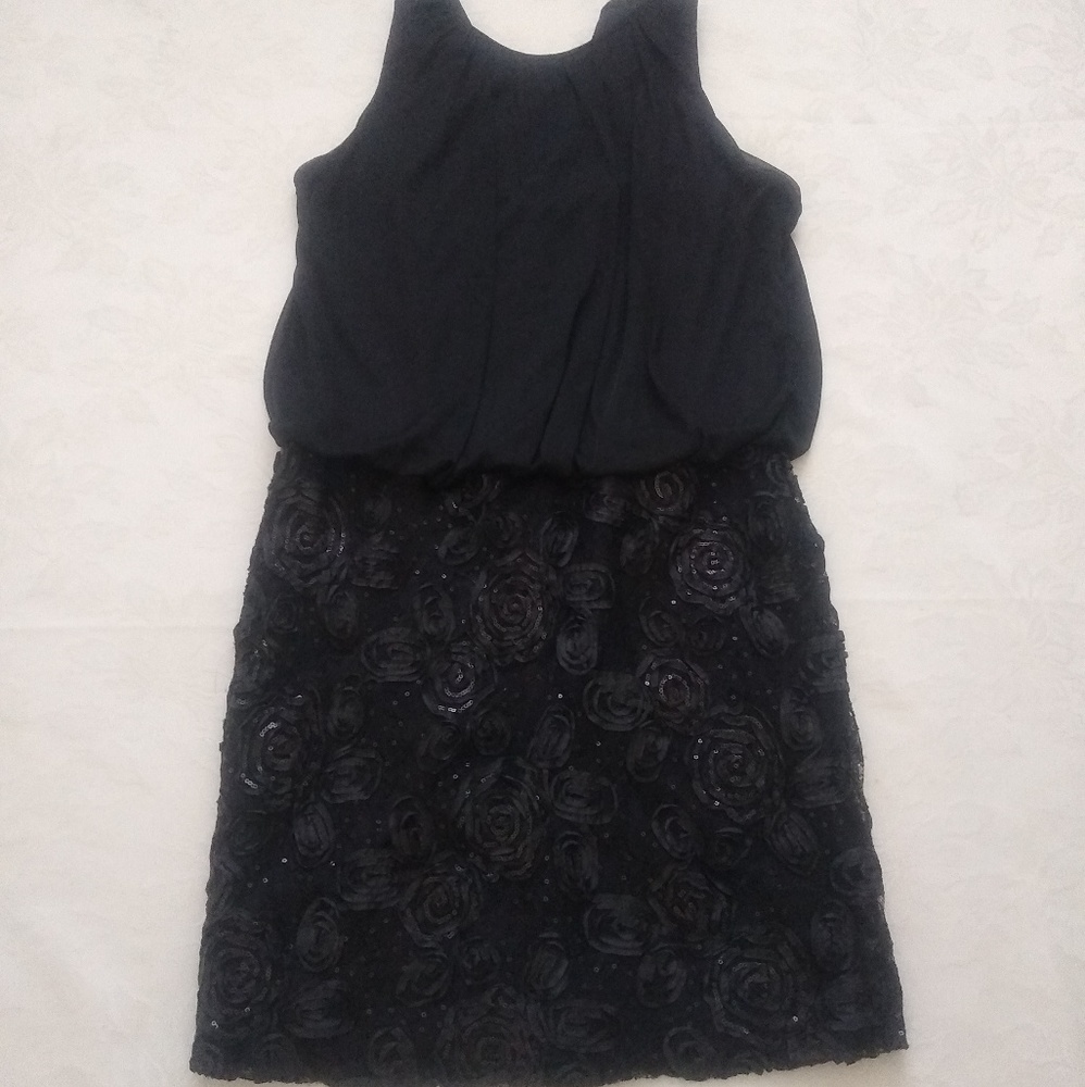 CACHET sequins floral soutache rosette blouson black dress Cocktail